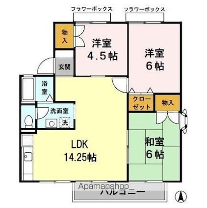 東京都昭島市大神町４丁目[3LDK/62.68m2]の間取図