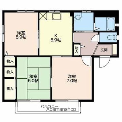 ビレッジアスカＢ[3K/56.64m2]の間取図