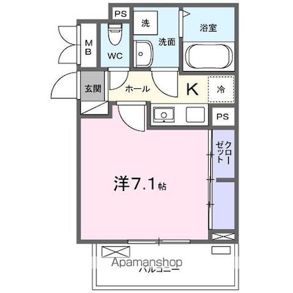 フェリオ　ヴィエント[1K/25.83m2]の間取図