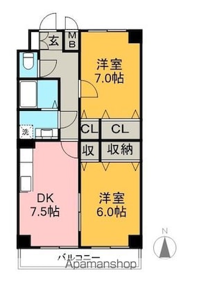 高そねマンション[2DK/53.46m2]の間取図