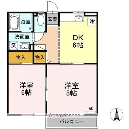 セジュール三本柳[2DK/46.97m2]の間取図