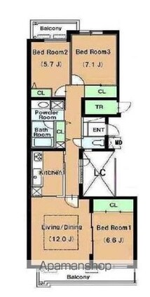 リュゼ経堂[3LDK/86.48m2]の間取図