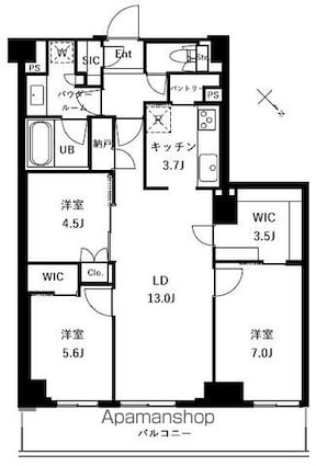ザ・ケンジントン・レジデンスときわ台[3LDK/80.07m2]の間取図