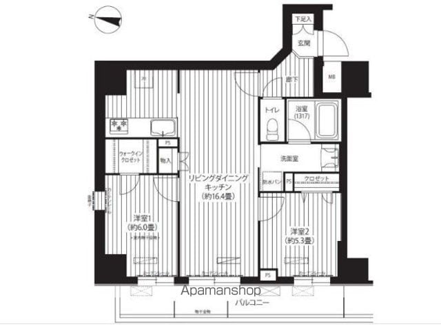 プレジールテアトル用賀[2LDK/62.1m2]の間取図