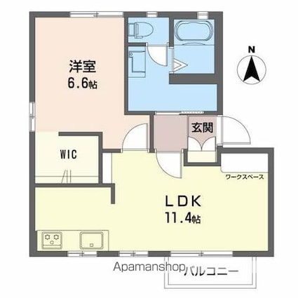 ディアスシャインＢ棟[1LDK/43.54m2]の間取図