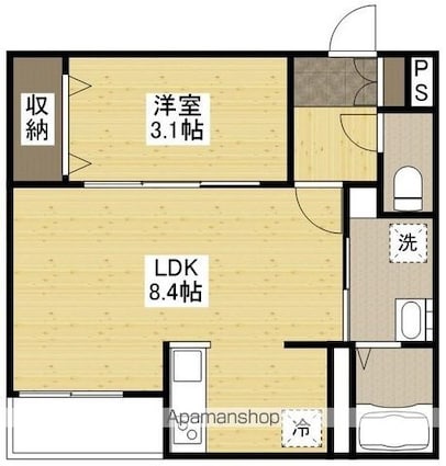 月光福山東壱番館[1LDK/29.3m2]の間取図