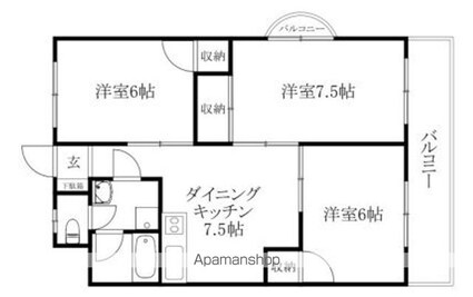 ＣＡＭＥＬＬＩＡ　ＨＥＩＧＨＴＳ[3DK/62.27m2]の間取図