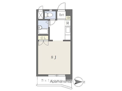 ルミウス来住[1K/24.3m2]の間取図