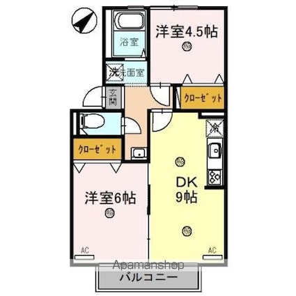 プレジールおだ[2DK/47m2]の間取図