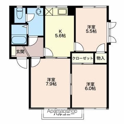 ディアスＭ’ｓＢ棟[3K/54.57m2]の間取図