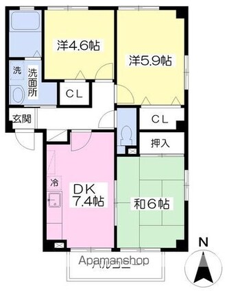フォブールＫＡＤＯＹＡ　Ｂ棟[3DK/58.38m2]の間取図