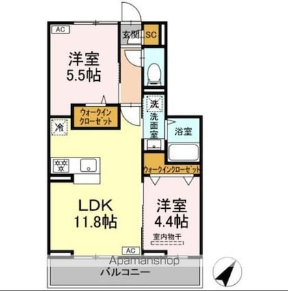 （仮称）ＤーＰａｉｎａ　笹下[2LDK/49.32m2]の間取図