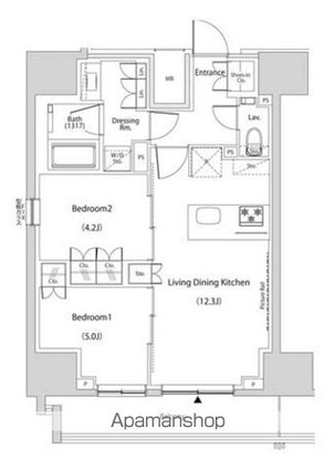 ザ・パークハビオ新中野[2LDK/52.77m2]の間取図