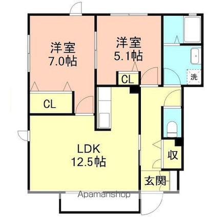 シャーメゾン秋月[2LDK/59m2]の間取図