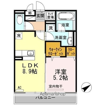 セレンディピティ堅田[1LDK/40.07m2]の間取図