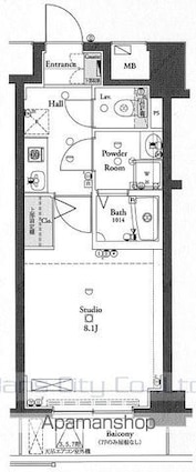 ル・リオン上野ステーションコート[1K/25.38m2]の間取図