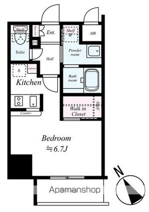ハーモニーレジデンス東京イーストコア♯００４[1R/26.15m2]の間取図