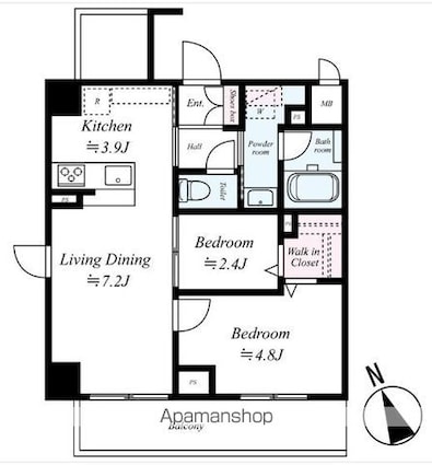 ヴェルデ若葉[2LDK/42.16m2]の間取図