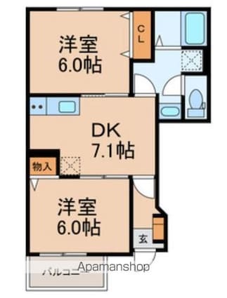 ローズガーデン弐番館[2DK/45.3m2]の間取図