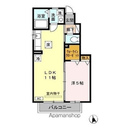 ゼファーコート[1LDK/36.75m2]の間取図