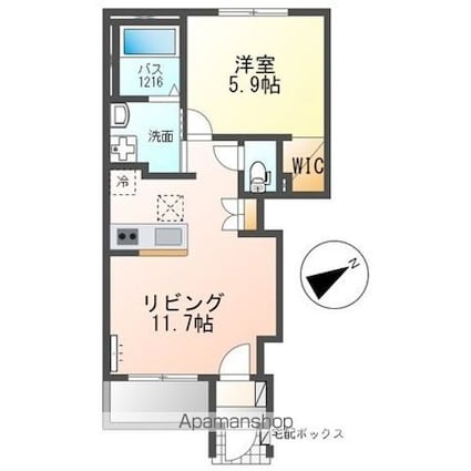 フェリシアⅢ[1LDK/40.38m2]の間取図