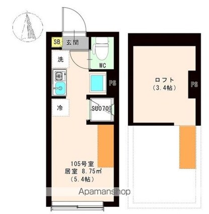 ハーモニーテラス東新町Ⅱ[1R/12.1m2]の間取図