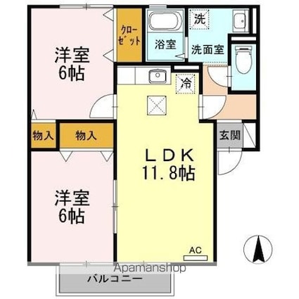 リヴェール　チカ　Ｂ棟[2LDK/55.41m2]の間取図