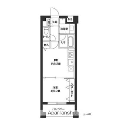 カスタリア自由が丘[1DK/34.65m2]の間取図