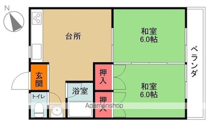 マリンフラット２[2DK/41.32m2]の間取図