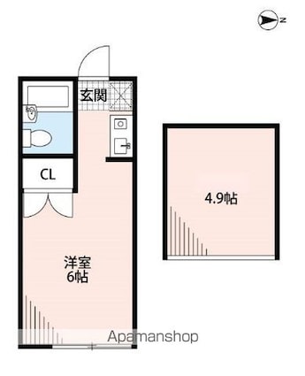 東京都東大和市新堀１丁目[1K/15.15m2]の間取図