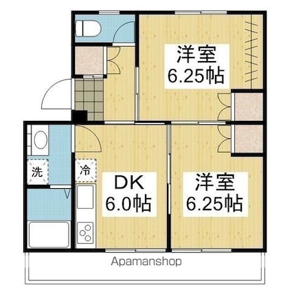 アルト堀江　１号棟[2DK/41.7m2]の間取図