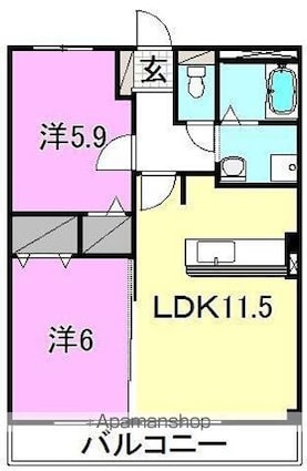 フォブール来住２[2LDK/52.17m2]の間取図