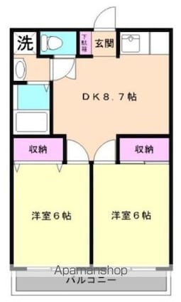 クリフ若木ＩＩ[2DK/46.8m2]の間取図