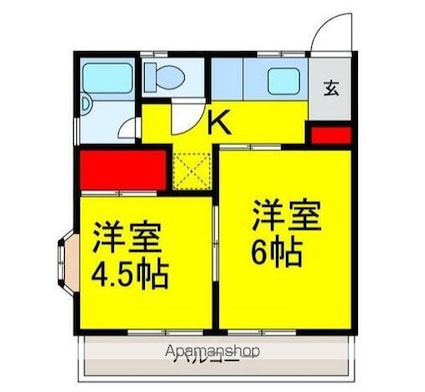 スカイハイツ柏[2K/29.81m2]の間取図