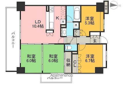 サーパス弥右衛門公園[4LDK/78.45m2]の間取図