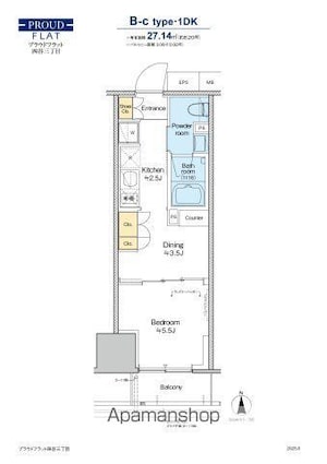 プラウドフラット四谷三丁目[1DK/27.14m2]の間取図