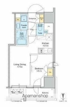 プラウドフラット四谷三丁目[1LDK/38.65m2]の間取図