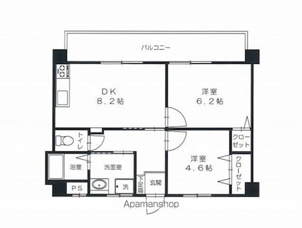 広島県広島市佐伯区八幡東３丁目[2DK/59m2]の間取図