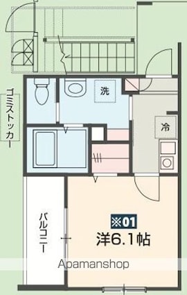 Ｆｏｒｅｓｔ　Ｐａｒｋ　Ｈｉｌｌｓ[1K/21.94m2]の間取図