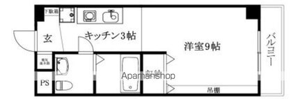 カローラ樽味[1K/27.2m2]の間取図