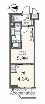ハーモニーレジデンス東新宿[1DK/25.37m2]の間取図