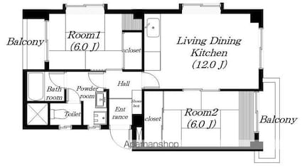 サンシャイン石山[2LDK/60m2]の間取図