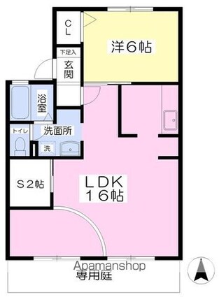 セジュール岩田Ｂ棟[1SLDK/53.68m2]の間取図
