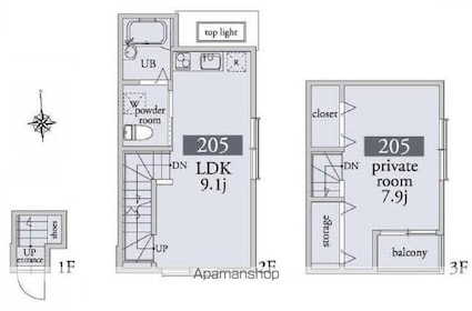 アーベインテラス中野[1LDK/42.08m2]の間取図
