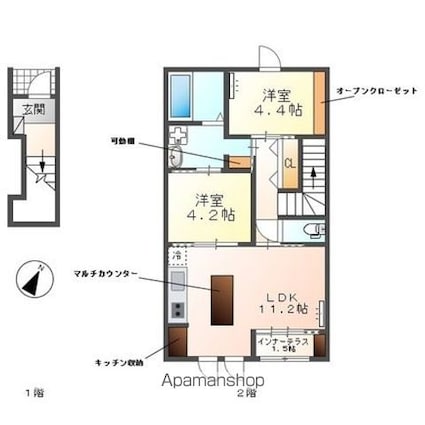 Ｗｏｏｄｓｔｏｃｋ　Ｎｅｓｔ[2LDK/53.55m2]の間取図