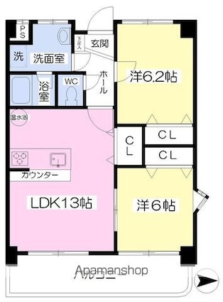 メゾンＭＢ喜与町[2LDK/57.6m2]の間取図
