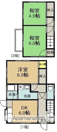鍵本借家（手前の右）[3K/55m2]の間取図