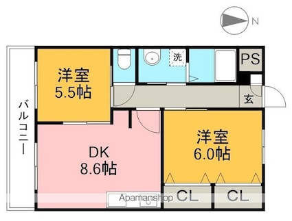 ハイツＫＵＲＡ　Ｂ[2DK/48m2]の間取図
