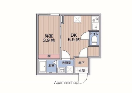 ＫＩＮＯＨＡ　ＳＴＵＤＩＯ[1DK/22.52m2]の間取図