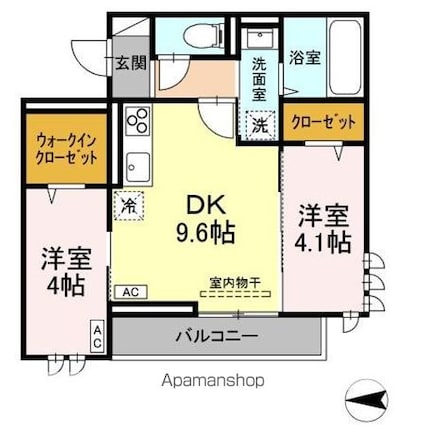 Ｄａｌｌｅ　ｄｅ　ｖｅｒｒｅ[2DK/45.46m2]の間取図